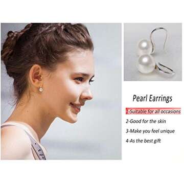 925 Sterling Silver Hoop Handpicked AAA+ Quality 7.5-8mm White Freshwater Cultured Pearl Dangle Drop Earrings Jewelry for Women