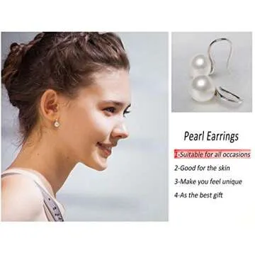 925 Sterling Silver Hoop Handpicked AAA+ Quality 7.5-8mm White Freshwater Cultured Pearl Dangle Drop Earrings Jewelry for Women