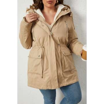 Geschallino Women's Parka Coat 3 in 1 Plus Size Winter Warm Fleece Lined Anoraks Thicken Hooded Outerwear (1X-5X)