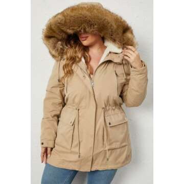 Geschallino Women's Parka Coat 3 in 1 Plus Size Winter Warm Fleece Lined Anoraks Thicken Hooded Outerwear (1X-5X)
