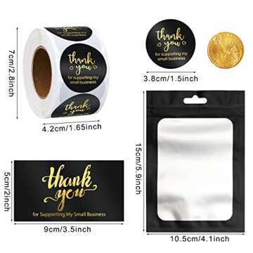 Lefiocky 1120 Pcs Thank Cards and Stickers Set 1.5 Inch with Gold Foil Lettering Thank for Supportin...
