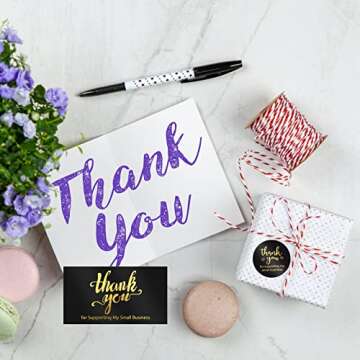 Lefiocky 1120 Pcs Thank Cards and Stickers Set 1.5 Inch with Gold Foil Lettering Thank for Supporting My Small Business Tiny Thank You Cards and Resealable Packaging Bag for Business - Black