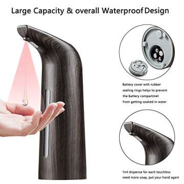 QOSDA Automatic Soap Dispenser, 400ML Touchless Soap Dispenser with Infrared Motion Sensor, IP67 Waterproof Liquid Hands-Free Electric Auto Soap Dispenser for Kitchen