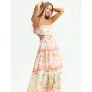 Pink Bow Knot Elegant Dress Stunning Ruffle Dress Floral Slip Dress Glamorous Tiered Dress Womens Dress for Wedding Guest Chic Birthday Dress