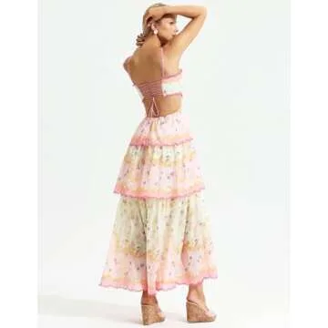 Pink Bow Knot Elegant Dress Stunning Ruffle Dress Floral Slip Dress Glamorous Tiered Dress Womens Dress for Wedding Guest Chic Birthday Dress