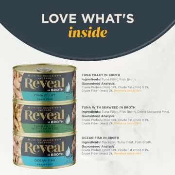 Reveal Natural Wet Cat Food, 12 Count, Grain Free, Limited Ingredient Canned Food for Cats, Fish Variety in Broth, 2.47 oz Cans