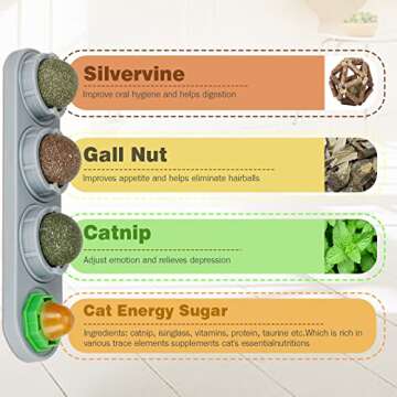 SINROBO Catnip Ball for Cats Wall, 4 Pack, Silvervine Balls, Edible Toys, Lick Safe Healthy Kitten C...