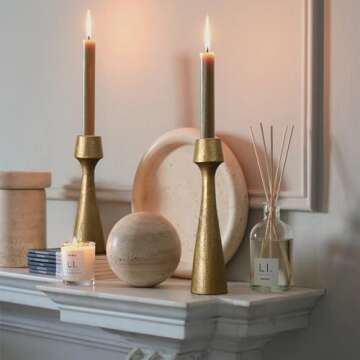 Antique Brass Iron Taper Candle Holder - Set of 2 Decorative Candle Stand, Metal Decorative Candlest...