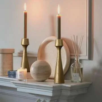 Antique Brass Iron Taper Candle Holder - Set of 2 Decorative Candle Stand, Metal Decorative Candlest...