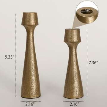 Antique Brass Iron Taper Candle Holder - Set of 2 Decorative Candle Stand, Metal Decorative Candlestick Holder for Wedding, Dining Table, Party Decoration