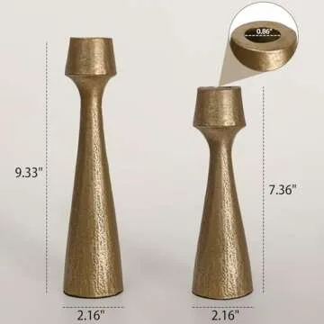 Antique Brass Iron Taper Candle Holder - Set of 2 Decorative Candle Stand, Metal Decorative Candlestick Holder for Wedding, Dining Table, Party Decoration