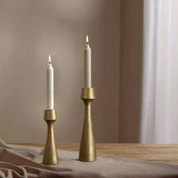 Antique Brass Iron Taper Candle Holder - Set of 2 Decorative Candle Stand, Metal Decorative Candlestick Holder for Wedding, Dining Table, Party Decoration