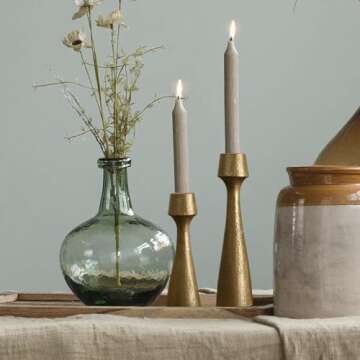 Antique Brass Iron Taper Candle Holder - Set of 2 Decorative Candle Stand, Metal Decorative Candlestick Holder for Wedding, Dining Table, Party Decoration