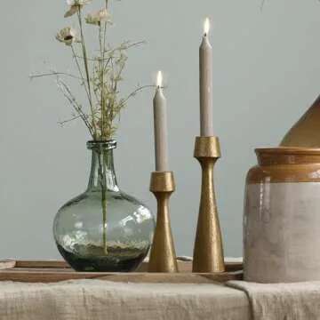 Antique Brass Iron Taper Candle Holder - Set of 2 Decorative Candle Stand, Metal Decorative Candlestick Holder for Wedding, Dining Table, Party Decoration