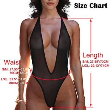 SHERRYLO See Through High Cut Bodysuit Sheer Plunging V-Front Monokini for Women