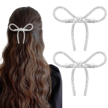 EYEOO 2Pcs Bow Rhinestone Hair Clips - Elegant Accessories for All Hair Types