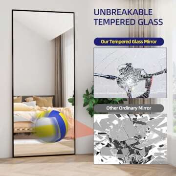 FOYEESION Full Length Mirror with Stand - Large Floor Mirror for Wall-Mounted or Freestanding Use - Aluminum Alloy Frame Dressing Mirror for Home, Adjustable Tilt Design (Black-Rec, 71" L x 32" W)