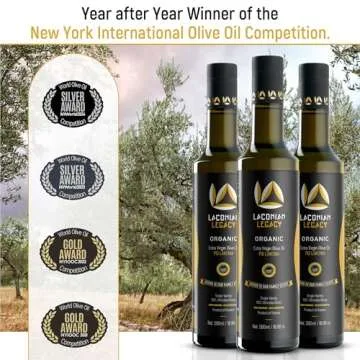 LACONIAN LEGACY Authentic Olive Oil Extra Virgin - Rich in Polyphenols & Antioxidants - First Cold Pressed from Single Source, Estate-Grown Athinolia Greek Variety Olives - Certified Organic - 500ml