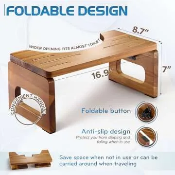 BLUEWEST Foldable Acacia Wood Toilet Stool for All Ages