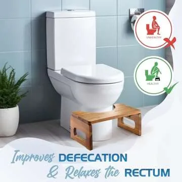 BLUEWEST Foldable Acacia Wood Toilet Stool for All Ages