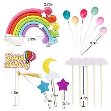 Rainbow Birthday Cake Topper Party Supplies with Rainbow Clouds Balloons Happy Birthday Cake Decorat...