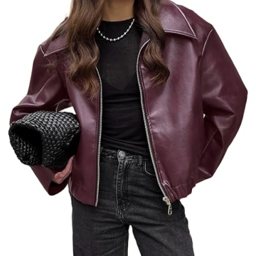 VOIKERDR Leather Jacket Women Moto Jackets Pu Leather Biker Jacket Faux Leather Coat Outerwear