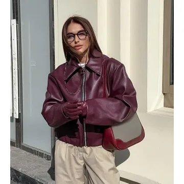 Stylish VOIKERDR Faux Leather Biker Jacket for Women