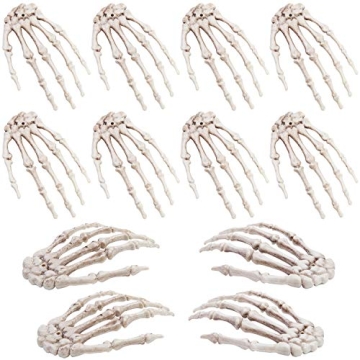 URATOT 12 Pieces Halloween Skeleton Hands Plastic Fake Human Hands Realistic Skeleton Hands Life Size for Bone Zombie Party Terror Scary Props Halloween Decorations