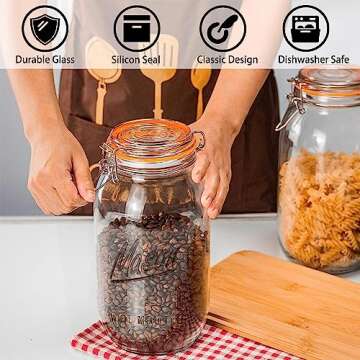 Wide Mouth Mason Jars 64 oz 3 Pack Half Gallon Glass Jar with Airtight Lids, Large Mason Jar with Scale Mark Food Storage Canning Jars for Pickling Flour Sugar Pasta Oats Cereal