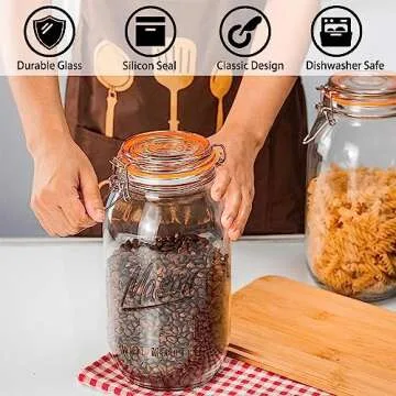 Wide Mouth Mason Jars 64 oz 3 Pack Half Gallon Glass Jar with Airtight Lids, Large Mason Jar with Scale Mark Food Storage Canning Jars for Pickling Flour Sugar Pasta Oats Cereal