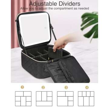 Relavel Makeup Bag with Light Up Mirror, Makeup Case Travel Cosmetic Bags Brush Organizer Storage Bo...