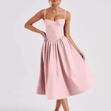 Corset Dress for Women Formal Summer Spaghetti Strap Bustier Midi Dresses Flowy Pleated Hem Corset S...