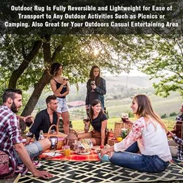 GEUOYEE Reversible Mats - Plastic Straw Rug, Outdoor Rug, Modern Area Rugs, Large Floor Mat for Outdoors, RV, Garden, Patio, Backyard, Deck, Picnic, Beach, Camping, Black & Beige, 5' x 8'