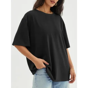 ATHMILE Womens Summer Spring Oversized T Shirts Loose Fit Crewneck Short Sleeve Tops Casual Blouse Y2K 2025 Basic Tee Black