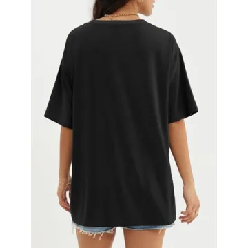 ATHMILE Womens Summer Spring Oversized T Shirts Loose Fit Crewneck Short Sleeve Tops Casual Blouse Y2K 2025 Basic Tee Black