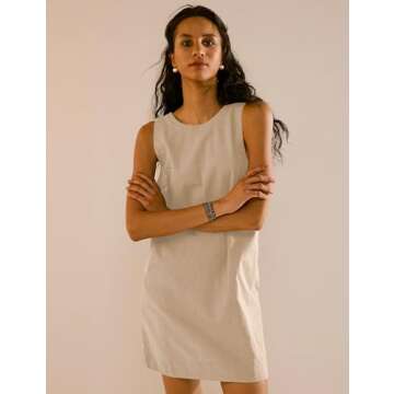VIUTIL Womens Linen Mini Dress Low Back Casual Beach Vacation Dress 2025 Summer Short Dresses, Nude Khaki, X-Small
