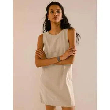 VIUTIL Womens Linen Mini Dress Low Back Casual Beach Vacation Dress 2025 Summer Short Dresses, Nude Khaki, X-Small