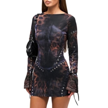 CNPOLOOK Women's Leopard Print Bodycon Mini Dress - Bold & Sexy Y2K Style