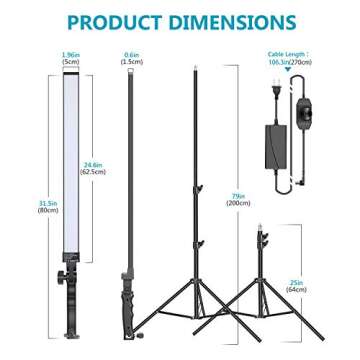 Neewer LED Light Stick, Photography LED Lighting Kit, 36W Handheld LED Video Light Stick 5500K with Adjustable Brightness, 2-Meter Light Stand for Photo Studio Portrait Product Shooting