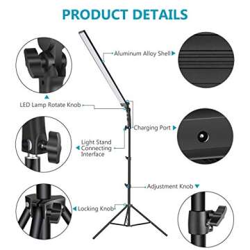 Neewer LED Light Stick, Photography LED Lighting Kit, 36W Handheld LED Video Light Stick 5500K with Adjustable Brightness, 2-Meter Light Stand for Photo Studio Portrait Product Shooting