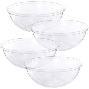 PLASTICPRO Disposable Round Serving Bowls, Party Snack or Salad Bowl, Plastic Crystal Clear Pack of 4 (X Large Bowls, 4)
