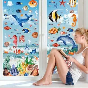 9 Ocean Theme Window Clings for Home or Party Decor