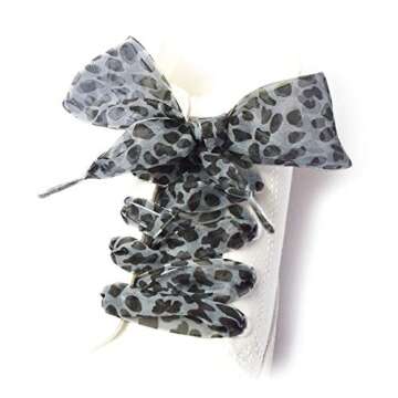 "N/A" Fashion Leopard Shoe Laces, Soft Satin Ribbon Shoelaces for Casual Shoes Shoestring for Women Girls 4CM Wide 1 Pair (Yellow leopard)