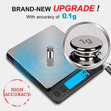 Digital Food Kitchen Scale Upgraded, YONCON 3000g/0.1g High Accuracy Mini Pocket Scale Measures in G...