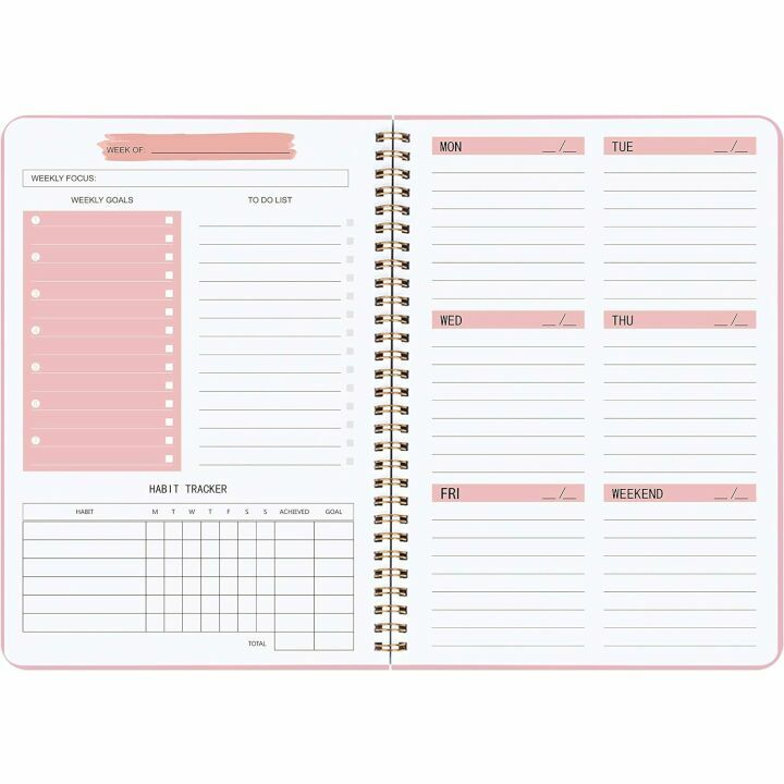 Spiral-Bound Pink Weekly Goals Notebook - Undated