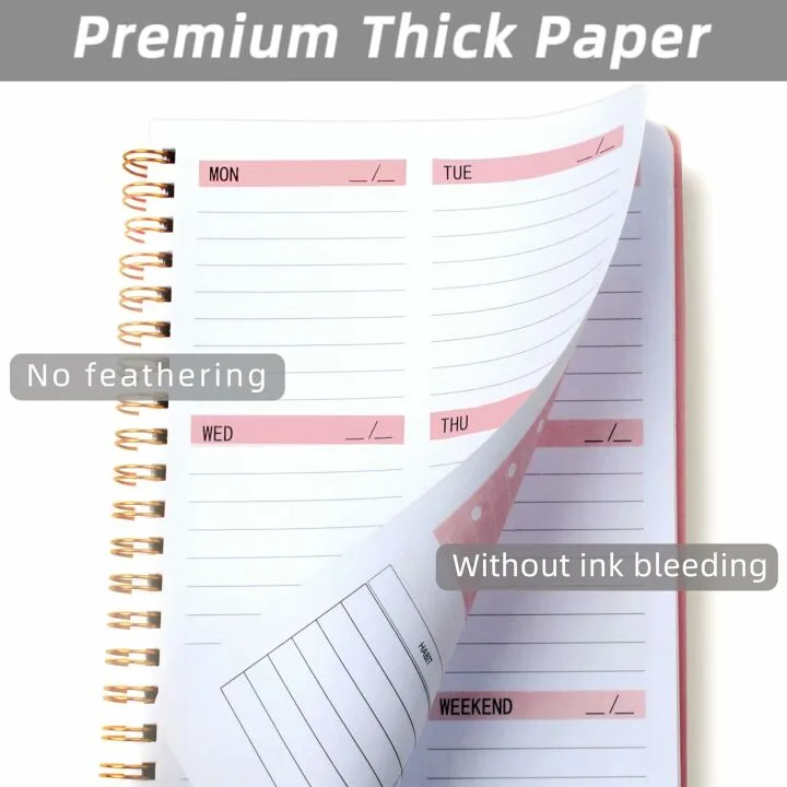 Spiral-Bound Pink Weekly Goals Notebook - Undated