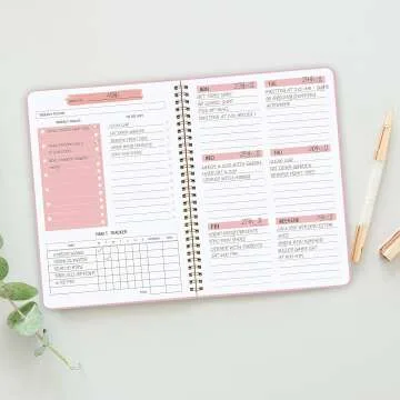 Spiral-Bound Pink Weekly Goals Notebook - Undated