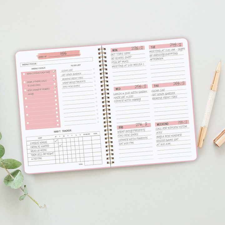 Spiral-Bound Pink Weekly Goals Notebook - Undated