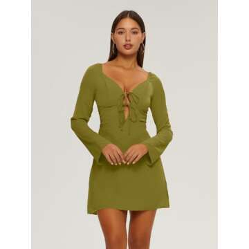 XLLAIS Deep V Neck Puff Sleeve Dress – Chic Oliva Bodycon Mini