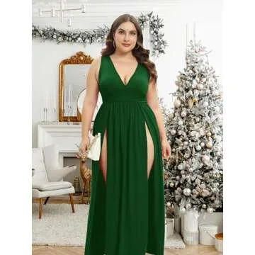 SILUI Women's Plus Size Sexy Double Slit Dress 2025